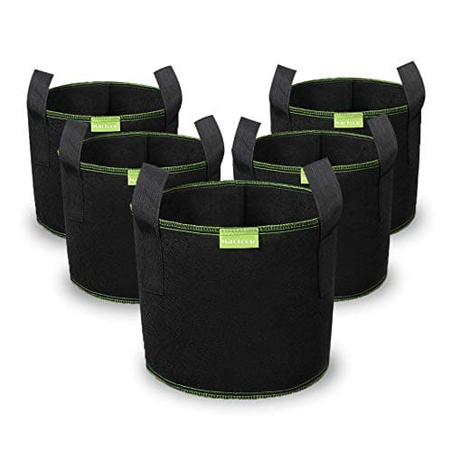 Image of Mactoou Grow Bags for Vegetables, 5 Pack 3 Gallon Non-Woven Fabric Tomato Grow Bags Pots with Handles for Vegetables, Potatos, Tomatoes, Strawberry, Flowers and Fruits, Black
