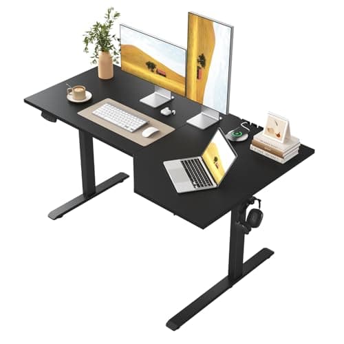 Image of Klicelor L-shaped Height Adjustable Desk, 150 x (60-90 cm), Electric Standing Desk, Sit-Stand Corner Desk for Home Office, Ergonomic Computer Desk with Splicing Top, Black