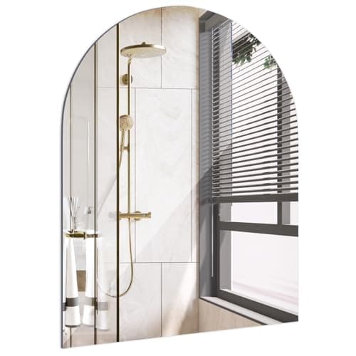Image of ROYUEXT Arched Wall Mirror, 40 x 30 cm Self-Adhesive Frameless HD Glass Wall Mirror for Bathroom, Bedroom, Ardrobe Doors, Gym, Fitting Room