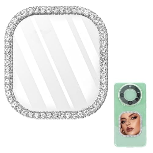 Image of DOPENSPI Phone Mirror Stick On with Adhesive Tape, Square Phone Mirror Zinc Alloy Frame Bling Mirrors for Phones Case Silver Smartphone Charm Cellphone Stick-On Mirrors for Phones Back