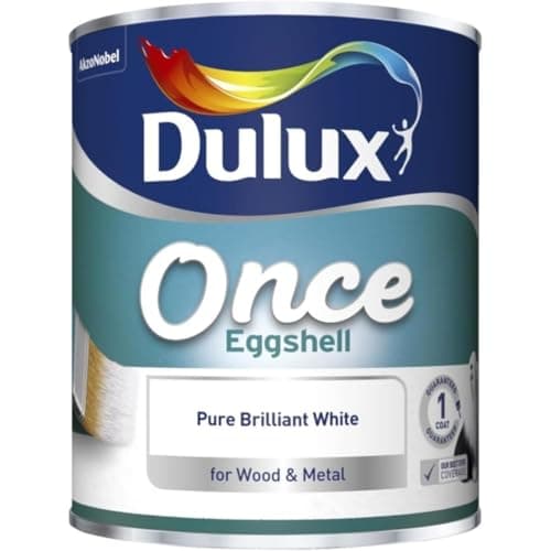 Image of DRW Once Eggshell Paint – One Coat Durable Finish, Pure Brilliant White, Ideal for Doors, Skirting Boards, Trim and Furniture, 750ml Tin