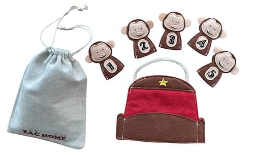 Image of 5 Little Monkey Jump in The Bed Nursery Rhyme Storytell Educational Finger Puppet