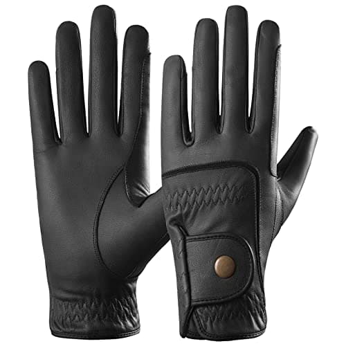 Image of AFE Kids Genuine Leather Horse Riding Gloves Childrens Dublin Track Gloves Leather Equestrian (Black, Small)