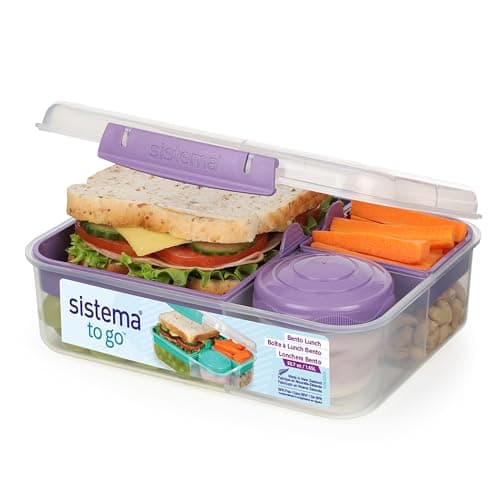 Image of Sistema TO GO Bento Lunch | 1.65 L | School Lunch Box With Compartments & Snack Pot | BPA-Free | 1 Count | Misty Purple
