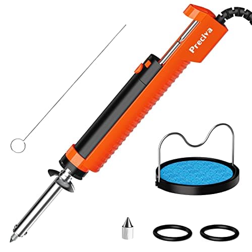 Image of Preciva Electric Desoldering Pump, 30W Desoldering Iron Solder Sucker Pump with Nozzles 1.0mm 1.2mm for Through-Hole De-Soldering (Orange)