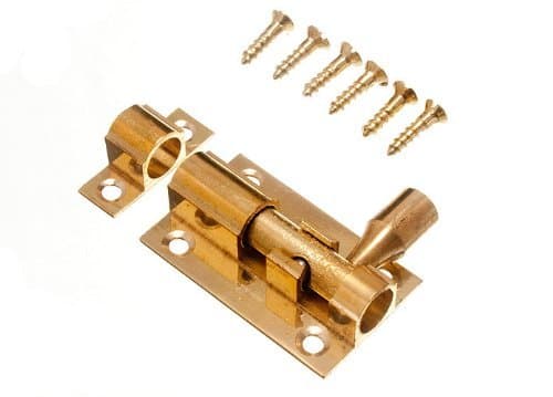 Image of Door Bolt Barrel Slide Lock 38Mm 1 1/2 Inch Brass With Screws