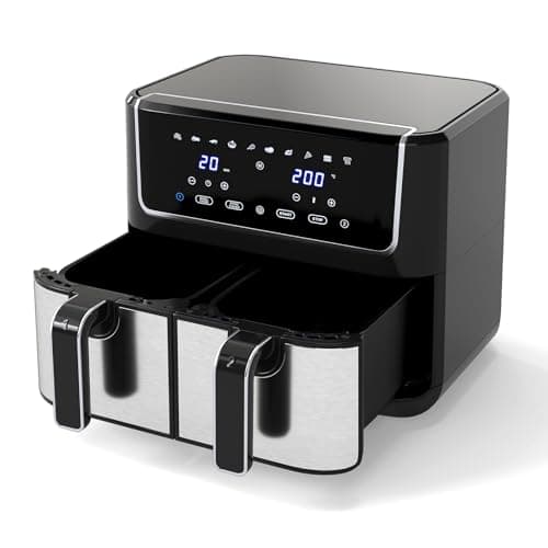 Image of GiantexUK Dual Zone Air Fryer, 8L Large Capacity Digital Airfryer Oven with LED Display, 10 Smart Cooking Presets & Dishwasher Safe Baskets for Healthy Low-Oil Cooking, 2100W