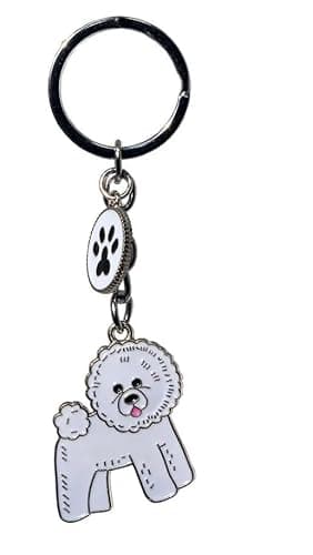 Image of Key-ring Keychain,Cute Metal Small Dog Puppy Keychain Keyring Keyfob Car Bag Charm Dog Tag Chains Birthday Dog Lover Gift (Bichon Frise)