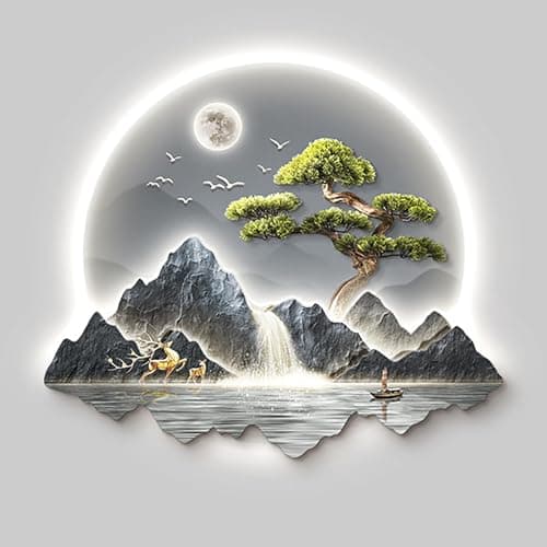 Image of 3D Wall Art With LED Lights, Large Canvas Sculpture For Living Room, Modern Hanging Painting For Bedroom, Wall Decor Lamp(Gray,85x73cm/33x29in)