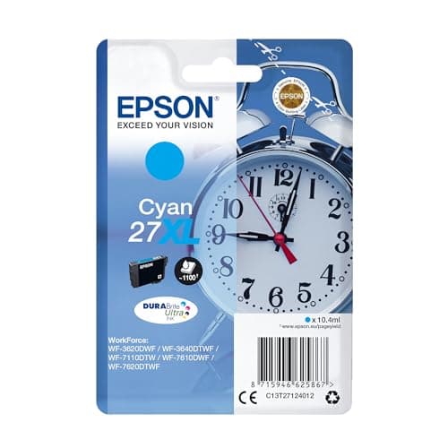 Image of Epson 27XL Cyan Alarm Clock High Yield Genuine, DuraBrite Ultra Ink Cartridge, XL High Capacity