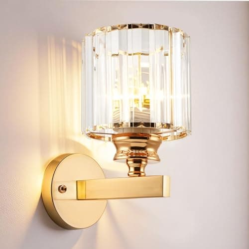 Image of Modern Crystal Wall Light Sconce, Hardwire Gold Wall Lamps, 3 Color Temperature Dimmable Indoor Wall Sconce Lights, Wall Lighting Fixtures for Bedroom, Living Room, Hallway, With E27 Bulbs(Gold)