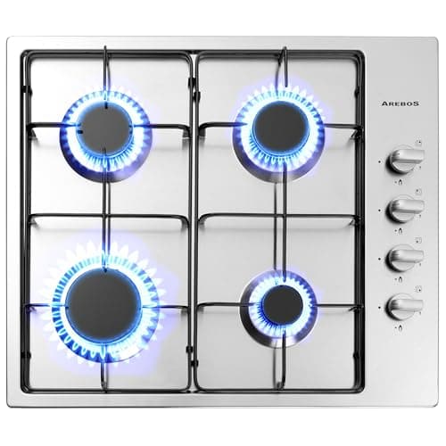 Image of Arebos 4-burner gas hob | 58 cm stainless steel stove with automatic flame protection | Natural or propane gas | Self-sufficient, efficient, and energy-saving