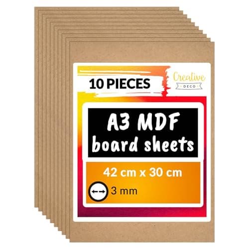 Image of Creative Deco 10 x A3 MDF Board Sheet | 420 x 300 x 3mm Wood | Wooden Blank for Drawing, Home Decor, Art and Craft, Painting, DIY Projects, Laser Cutter, CNC Cutting, Stenciling Pyrography