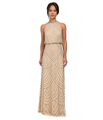 Image of Adrianna Papell Women's Halter Art Deco Beaded Blouson Dress Special Occasion, Nude, 8