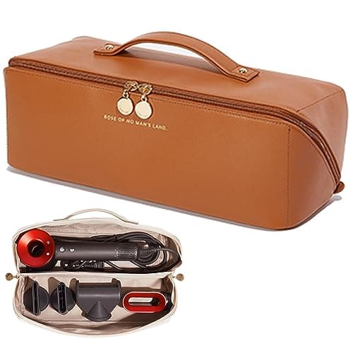 Image of Linpr Travel Storage Bag for Dyson Airwrap Styler/Shark flexstyle, Portable Handheld Travel Case, Double Compartments Organizer Bag with Large Opening, Waterproof Hair Dryer Carrying Case (Brown)