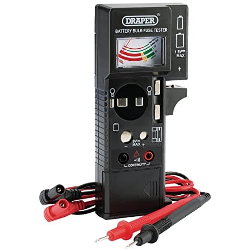 Image of Draper Battery & Fuse Tester | LED Bulbs & Continuity Testing | Analogue Scale Meter | Multi Use Testing Tool | Temperature Reader | 90478
