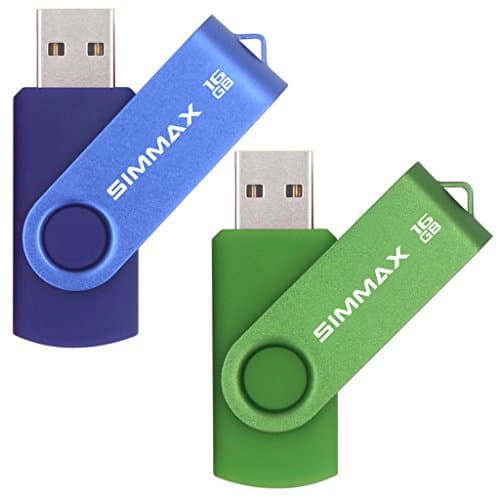 Image of SIMMAX USB Flash Drives 2 Pack 16GB Memory Stick Swivel Design USB 2.0 Flash Drive Thumb Drive Zip Drives (16GB Blue Green)