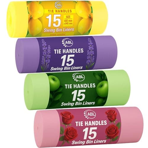 Image of Scented Swing Bin Liners 50l | 15 Lemon, 15 Lavender, 15 Apple, 15 Rose Scented Bin Bags | Tie Handles 60cm x 94cm | 60 Liners