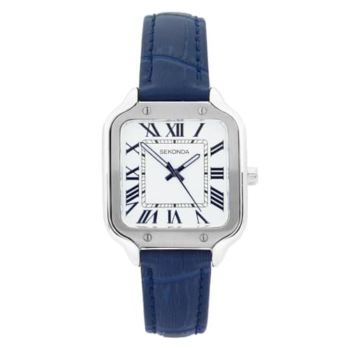 Image of Sekonda Rene Ladies 29mm Quartz Watch in Silver with Analogue Display and Blue Leather Strap