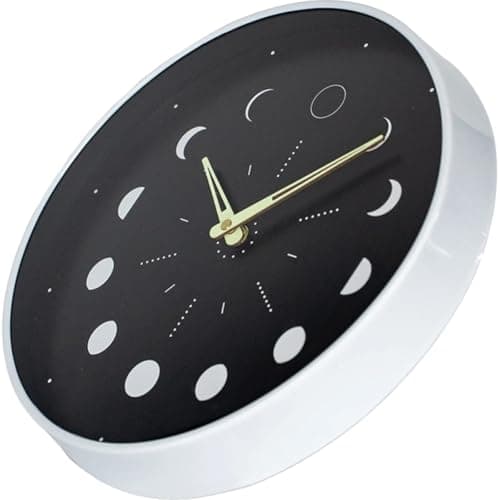 Image of HEALLILY Luminous 30cm Moon Phase Wall Clock Silent round Decor for Living Room Bedroom Kitchen, Black Non-battery Operated