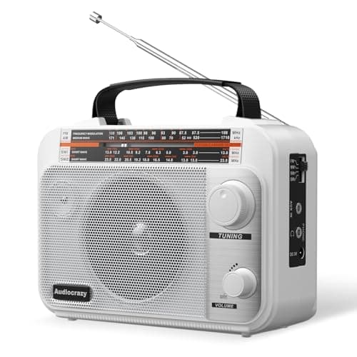 Image of AM/FM/SW1-2 Radio Shortwave Transistor Radio AC or Battery Operated with Best Reception Big Speaker and Precise Tuning Knob with AUX in & 3.5mm Earphone Jack White