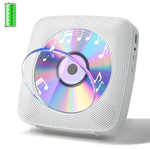 Image of Gueray Desktop CD Player Bluetooth CD Players with Speakers for Home 1800mAh Rechargeable Battery Portable CD Player with AUX USB Headphone Jack FM Radio with LCD Display for Kids Gift (White)
