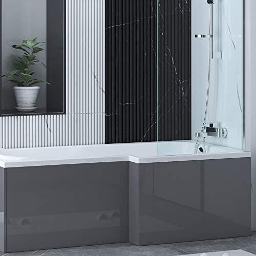 Image of Aquariss Gloss Grey 850mm L Shape Shower Bath Front Panel