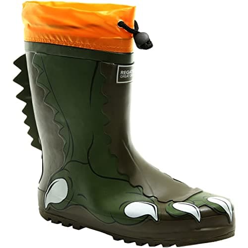 Image of Regatta Unisex Kid's Mudplay Welly Waterproof Boot Wellington, Green (Dark Khaki/Rusty Orange Wm0), 2 (34 EU)