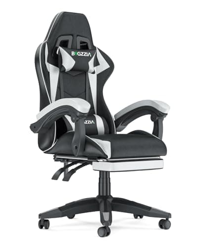Image of Racingreat Ergonomic Gaming Chair with Adjustable Height, Reclining Feature, Headrest, and Lumbar Support for Adults (With Footrest, White)