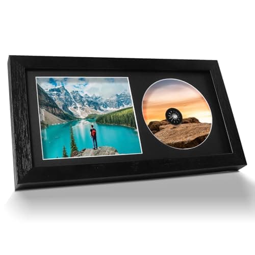 Image of HAOWANWW CD Music Album Cover Frame - Black Solid Wood With White Mount for Display and Listening - Show Disc, Box, or Signed CD - Home Gallery Office Wall Decor