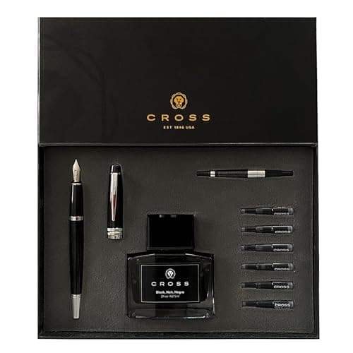 Image of CROSS Bailey Black Lacquer Fountain Pen Gift Set incl. CROSS Black Bottled Ink, Converter and Premium Gift Box