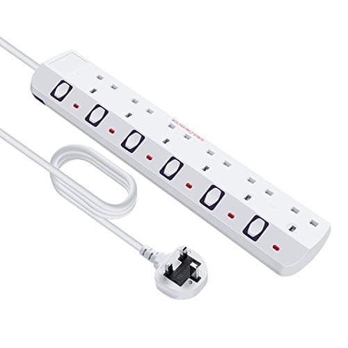 Image of 2M 6 Way individual Switch Power Surge Protection Extension Lead, Strip-6Gang-2M (6Way-White)