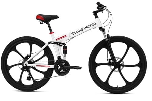 Image of selling united 26inch Foldable Mountain Bike Dual Suspension Hardtail Bicycle Men Women Mountain Bike 21 Speed Drivetrain Lightweight Frame Sport Cycling Bike for Adult (White)