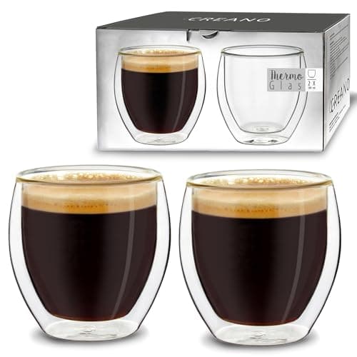 Image of Creano Double Walled Espresso Glass 100ml – Luxurious Classic Round Hand-Blown Borosilicate Thermal Cup for Espresso & Mocha – Exclusive Birthday Present for Couples – Set of 2