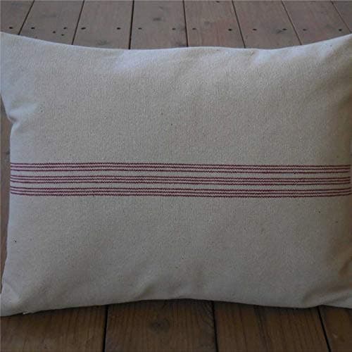 Image of EricauBird French Grain Sack Pillow Red Stripe French Farmhouse Shabby Chic Throw Pillow Cover Cushion Cover Linen Square Pillow case Home Decor