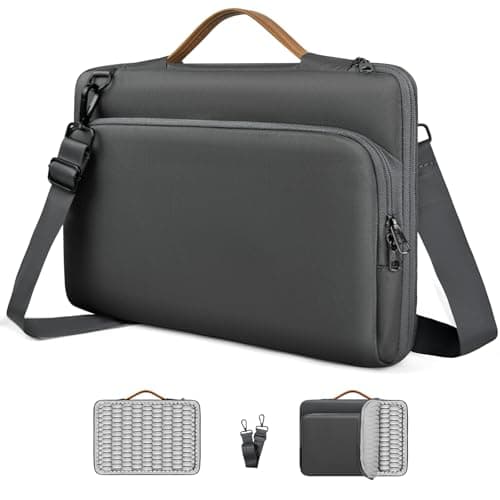 Image of NIMOSA Laptop Bag 15.6 Inch, 360° Protective Waterproof Messenger Shoulder Bag with Adjustable Shoulder Metal Strap Bag Computer Sleeve YKK zippers Briefcase for Work Business Travel Grey