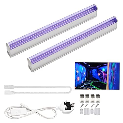 Image of Tekmelau 2pcs UV LED Black Light Bar, 6W Portable Blacklight for UV Poster, UV Art, Bedroom, Ultraviolet Light for Halloween and Blacklight Parties UK Plug with ON/Off Switch