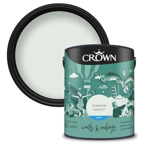 Image of CROWN Botanical Extract - Matt Emulsion Paint - Water Based, Quick Dry - Light Green Paint for Walls & Ceilings - 5L