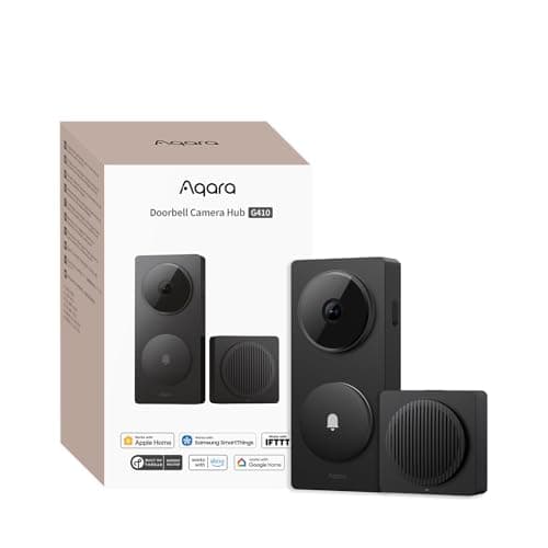 Image of Aqara Smart Doorbell Camera G410 with Chime, 2K, HomeKit Secure Video, 2-Way Audio, Built-in Matter Hub, Wireless/Wired, Supports Apple Home, Alexa, Google, Home Assistant, 2.4G/5GHz Wi-Fi, Black