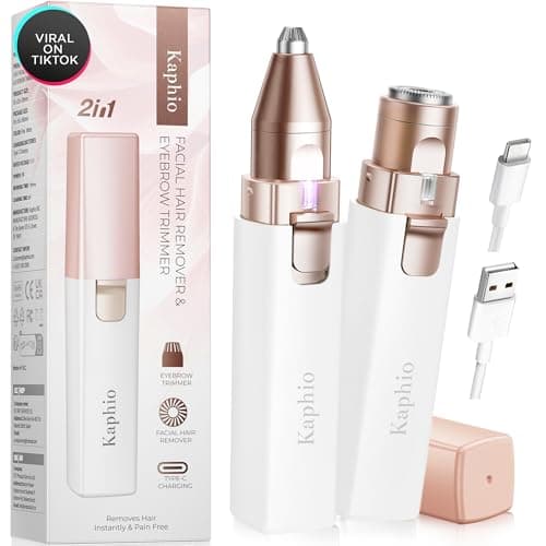 Image of Eyebrow Facial Hair Remover for Women: Rechargeable 2 in 1 Face Shavers and Eyebrow Trimmer - Painless Electric Hair Removal Device for Face Eyebrows Lips Peach Fuzz with Light
