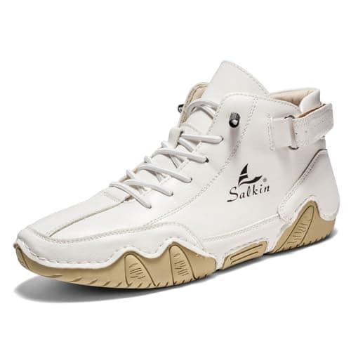 Image of Men's Fashion Leather Casual Comfortable High Top Ankle Boots Outdoor Sneakers Men's Boots Shoes Men Black 44, White, 12 UK