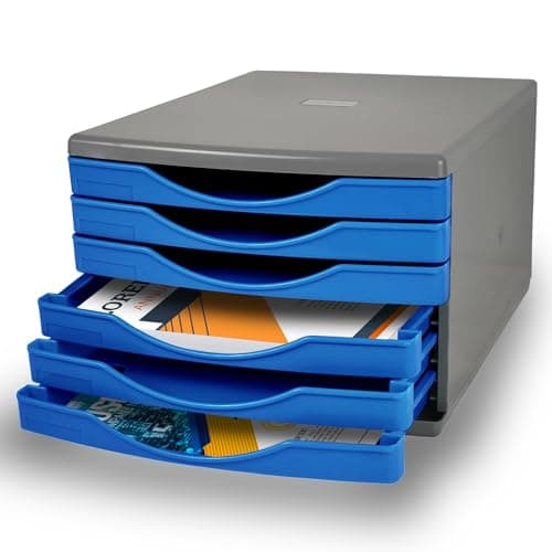 Image of Deflecto Bold Blue Desk Drawer Set featuring 6 x 30mm drawers In Bold Blue - Desk Organiser Drawers - Small Storage Drawers - Desk Storage Drawers - Desktop A4 Storage Drawers