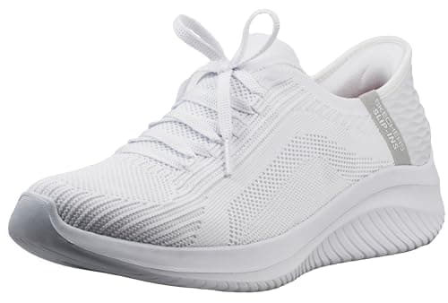 Image of Skechers Women's Ultra Flex 3.0 Brilliant Path Slip-On Sneakers, White Knit/Light Gray Trim, 6 UK
