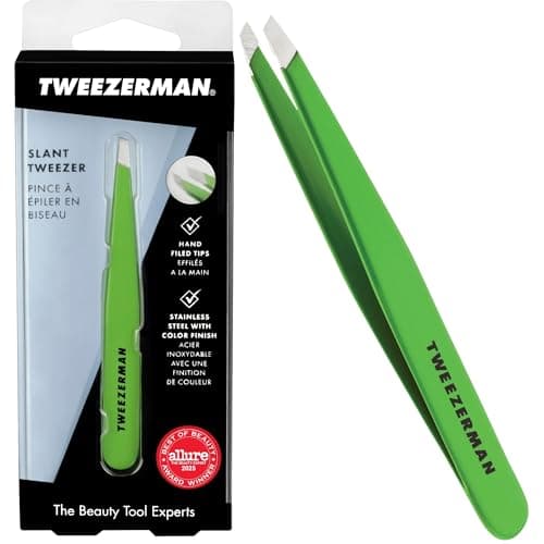 Image of Tweezerman Green Apple Slant Tweezer, Professional Stainless Steel Precision Tweezers for Facial Hair and Eyebrows, (Pack of 1)
