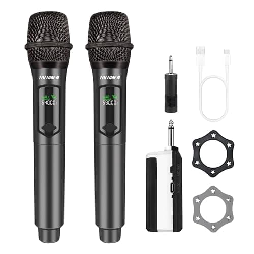 Image of Talomen 2.4GHz Professional Wireless Microphone,Dual Cordless Handheld Dynamic Microphones,Karaoke Mic System with Rechargeable Receiver,160ft,for Singing Karaoke,wedding,DJ,party,speech,church,K60-2