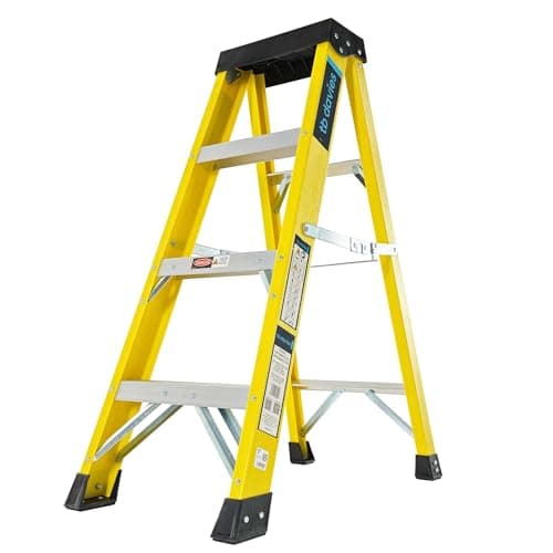 Image of TB Davies 1235-004 Trade Electrician Swingback Step Ladders, 4 Tread, GRP Fibreglass, Built-in Tool Tray, 150kg Work Load, EN131