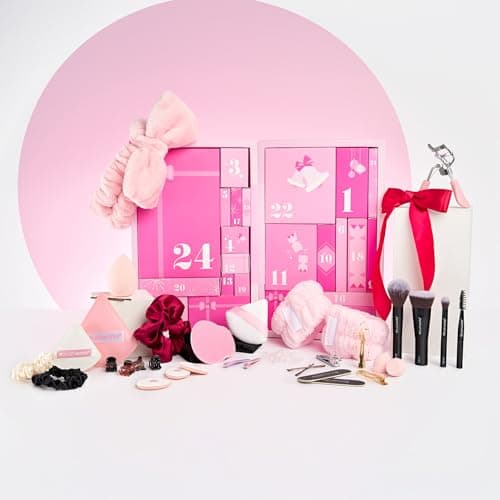 Image of Brushworks Beauty Countdown Advent Calendar – 24 Days of Makeup Brushes, Sponges, Hair Accessories & Beauty Tools | Over £88 Value | 15 Full-Size + 9 Travel-Size Products | Cruelty-Free & Vegan