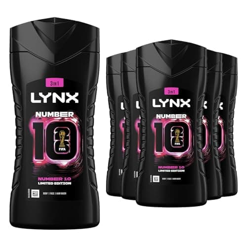 Image of Lynx Limited Edition FIFA No 10 Mens 3 in 1 Body Wash Shower Gel 225ml, 6 Pack - Cleanses Body Face Hair, Refreshing Fragrance, Daily Shower Gel for Men