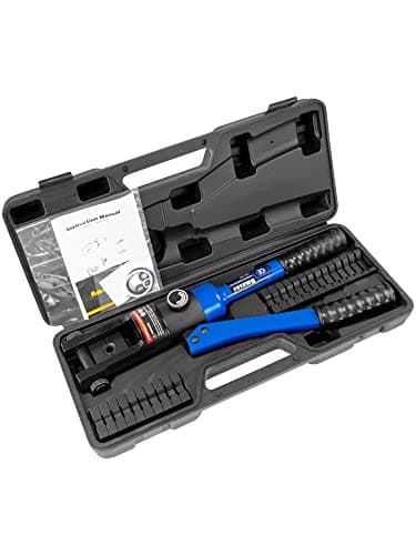 Image of AMZCNC blue 16 Ton Hydraulic Wire Crimper Battery Cable Lug Terminal Crimping Tool WIth Standard US cable Dies,Crimps 6 AWG to 600 MCM, Cable Crimping Tool ​with 13 Pairs of Standard US cable Dies