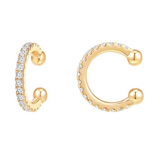 Image of PAVOI 14K Gold Plated 925 Sterling Silver Cubic Zirconia Sparkling Round Huggie Ear Cuff Earrings in Rose Gold, White Gold and Yellow Gold
